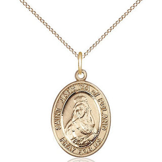 14kt Gold Filled Saint Jadwiga of Poland Medal Religious Jewelry Engraved Catholic Saint Jewelry