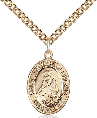 14kt Gold Filled Saint Jadwiga of Poland Medal Religious Jewelry Engraved Catholic Saint Jewelry
