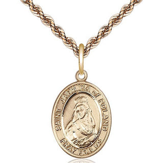 14kt Gold Filled Saint Jadwiga of Poland Medal Religious Jewelry Engraved Catholic Saint Jewelry