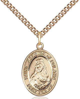 14kt Gold Saint Jadwiga of Poland Medal Engraved Catholic Saint Jewelry