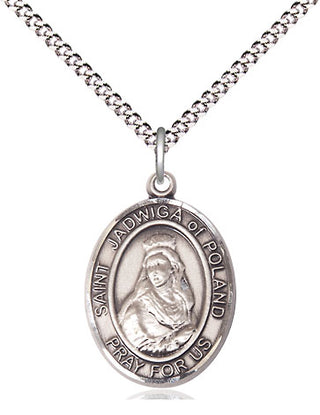 Pewter Saint Jadwiga of Poland Medal Religious Jewelry Engraved Catholic Saint Jewelry