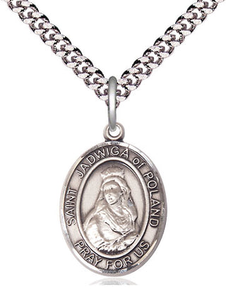 Pewter Saint Jadwiga of Poland Medal Religious Jewelry Engraved Catholic Saint Jewelry