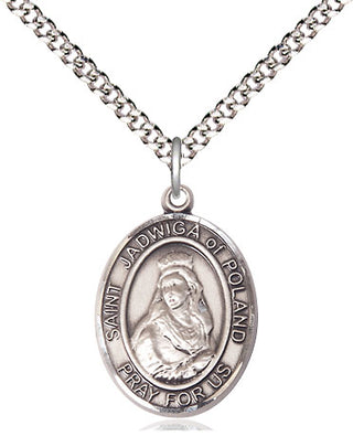 Pewter Saint Jadwiga of Poland Medal Religious Jewelry Engraved Catholic Saint Jewelry