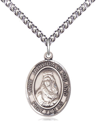 Sterling Silver Saint Jadwiga of Poland Medal Religious Jewelry Engraved Catholic Saint Jewelry