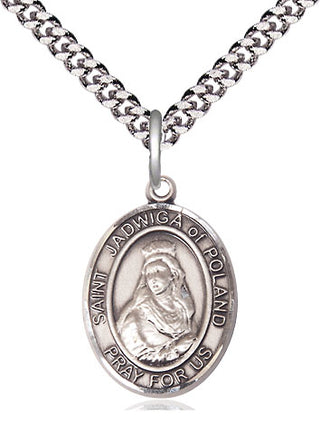 Sterling Silver Saint Jadwiga of Poland Medal Religious Jewelry Engraved Catholic Saint Jewelry