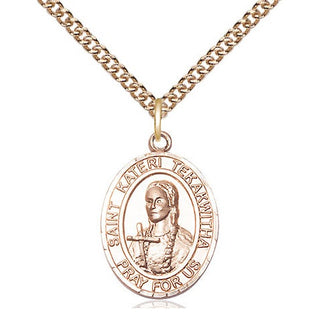 14kt Gold Filled Saint Kateri Tekakwitha Medal Religious Jewelry Engraved Catholic Saint Jewelry