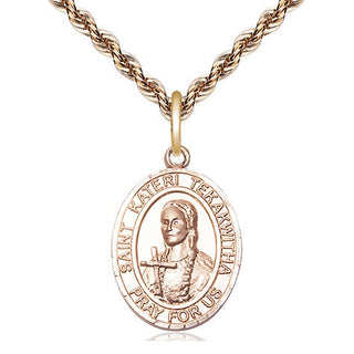 14kt Gold Filled Saint Kateri Tekakwitha Medal Religious Jewelry Engraved Catholic Saint Jewelry