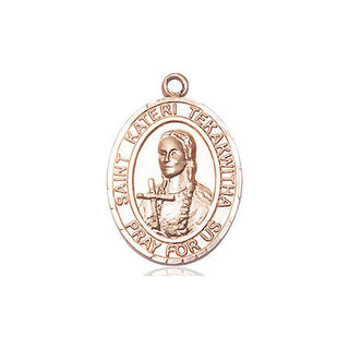 14kt Gold Saint Kateri Tekakwitha Medal Engraved Catholic Saint Jewelry