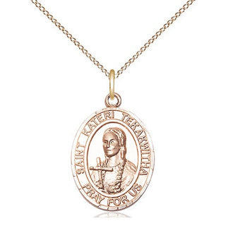 14kt Gold Saint Kateri Tekakwitha Medal Engraved Catholic Saint Jewelry