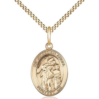 14kt Gold Filled Guardian Angel w/Children Medal Religious Jewelry Engraved Catholic Saint Jewelry