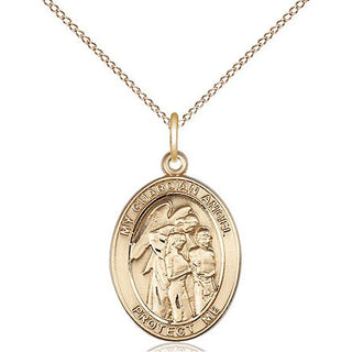 14kt Gold Filled Guardian Angel w/Children Medal Religious Jewelry Engraved Catholic Saint Jewelry