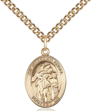 14kt Gold Guardian Angel w/Children Medal Engraved Catholic Saint Jewelry