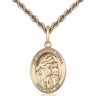 14kt Gold Guardian Angel w/Children Medal Engraved Catholic Saint Jewelry