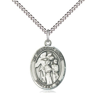 Pewter Guardian Angel w/Children Medal Religious Jewelry Engraved Catholic Saint Jewelry