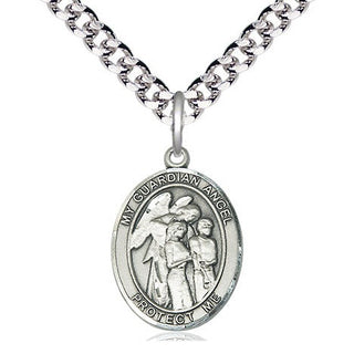Pewter Guardian Angel w/Children Medal Religious Jewelry Engraved Catholic Saint Jewelry