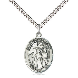 Pewter Guardian Angel w/Children Medal Religious Jewelry Engraved Catholic Saint Jewelry
