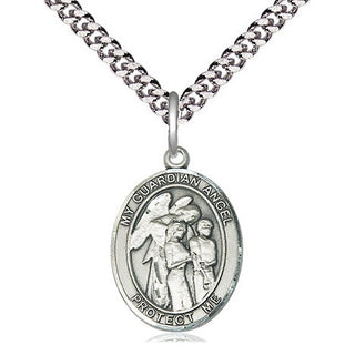 Pewter Guardian Angel w/Children Medal Religious Jewelry Engraved Catholic Saint Jewelry