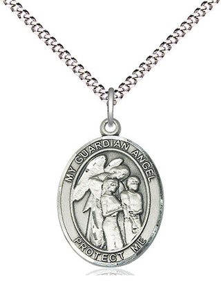 Sterling Silver Guardian Angel w/Children Medal Religious Jewelry Engraved Catholic Saint Jewelry