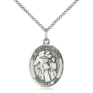 Sterling Silver Guardian Angel w/Children Medal Religious Jewelry Engraved Catholic Saint Jewelry
