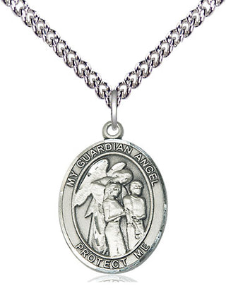 Sterling Silver Guardian Angel w/Children Medal Religious Jewelry Engraved Catholic Saint Jewelry