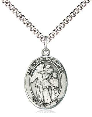 Sterling Silver Guardian Angel w/Children Medal Religious Jewelry Engraved Catholic Saint Jewelry