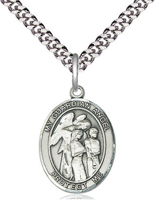 Sterling Silver Guardian Angel w/Children Medal Religious Jewelry Engraved Catholic Saint Jewelry