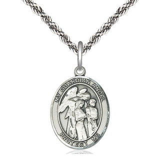 Sterling Silver Guardian Angel w/Children Medal Religious Jewelry Engraved Catholic Saint Jewelry