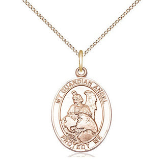 14kt Gold Guardian Angel Protector Medal Engraved Catholic Saint Jewelry