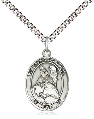 Pewter Guardian Angel Protector Medal Religious Jewelry Engraved Catholic Saint Jewelry