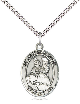 Sterling Silver Guardian Angel Protector Medal Religious Jewelry Engraved Catholic Saint Jewelry
