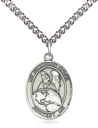 Sterling Silver Guardian Angel Protector Medal Religious Jewelry Engraved Catholic Saint Jewelry