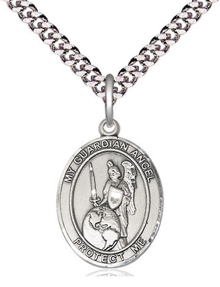 Pewter Guardian Angel of the World Medal Religious Jewelry Engraved Catholic Saint Jewelry