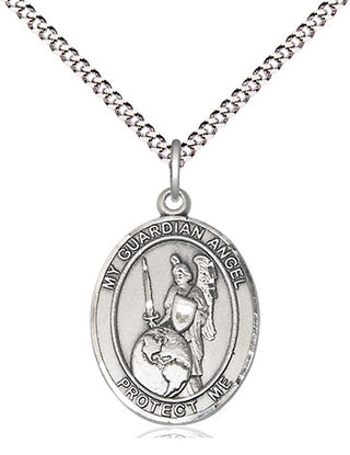 Sterling Silver Guardian Angel of the World Medal Religious Jewelry Engraved Catholic Saint Jewelry