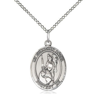 Sterling Silver Guardian Angel of the World Medal Religious Jewelry Engraved Catholic Saint Jewelry