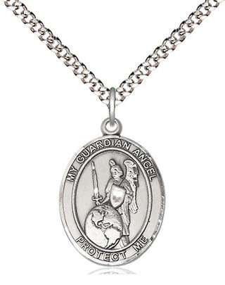 Sterling Silver Guardian Angel of the World Medal Religious Jewelry Engraved Catholic Saint Jewelry