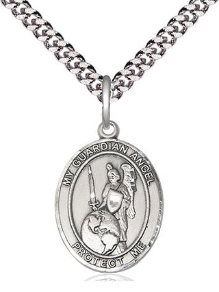 Sterling Silver Guardian Angel of the World Medal Religious Jewelry Engraved Catholic Saint Jewelry