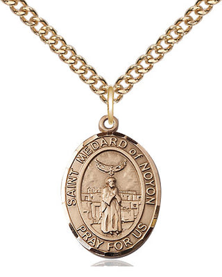 14kt Gold Filled Saint Medard of Noyon Medal Religious Jewelry Engraved Catholic Saint Jewelry