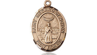 14kt Gold Saint Medard of Noyon Medal Engraved Catholic Saint Jewelry