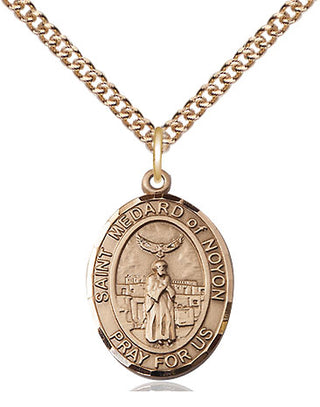 14kt Gold Saint Medard of Noyon Medal Engraved Catholic Saint Jewelry