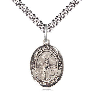 Pewter Saint Medard of Noyon Medal Religious Jewelry Engraved Catholic Saint Jewelry