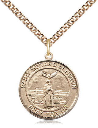 14kt Gold Filled Saint Medard of Noyon Medal Religious Jewelry Engraved Catholic Saint Jewelry
