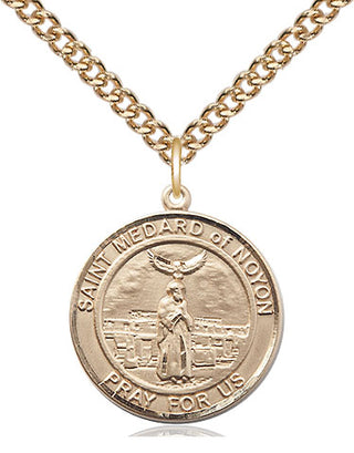 14kt Gold Filled Saint Medard of Noyon Medal Religious Jewelry Engraved Catholic Saint Jewelry