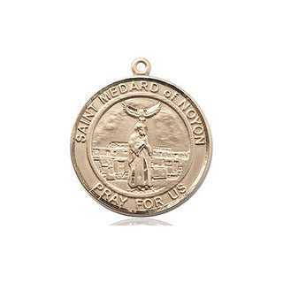 14kt Gold Saint Medard of Noyon Medal Engraved Catholic Saint Jewelry