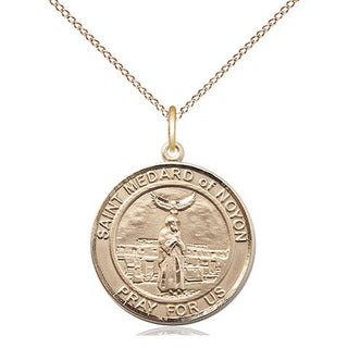 14kt Gold Saint Medard of Noyon Medal Engraved Catholic Saint Jewelry