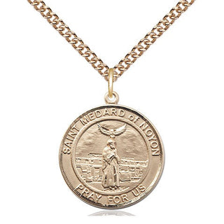 14kt Gold Saint Medard of Noyon Medal Engraved Catholic Saint Jewelry