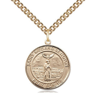 14kt Gold Saint Medard of Noyon Medal Engraved Catholic Saint Jewelry