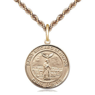14kt Gold Saint Medard of Noyon Medal Engraved Catholic Saint Jewelry