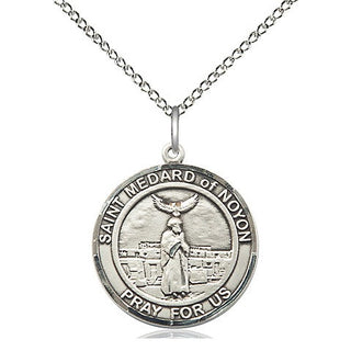 Sterling Silver Saint Medard of Noyon Medal Religious Jewelry Engraved Catholic Saint Jewelry