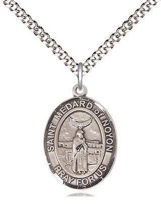 Sterling Silver Saint Medard of Noyon Medal Religious Jewelry Engraved Catholic Saint Jewelry