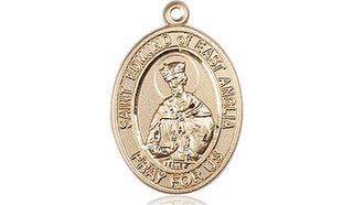 14kt Gold Saint Edmund of East Anglia Medal Engraved Catholic Saint Jewelry